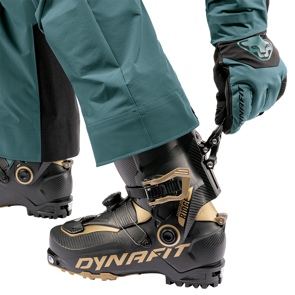 The new Dynafit Ridge Pro backcountry ski boot demonstrates it's forward cuff rotation