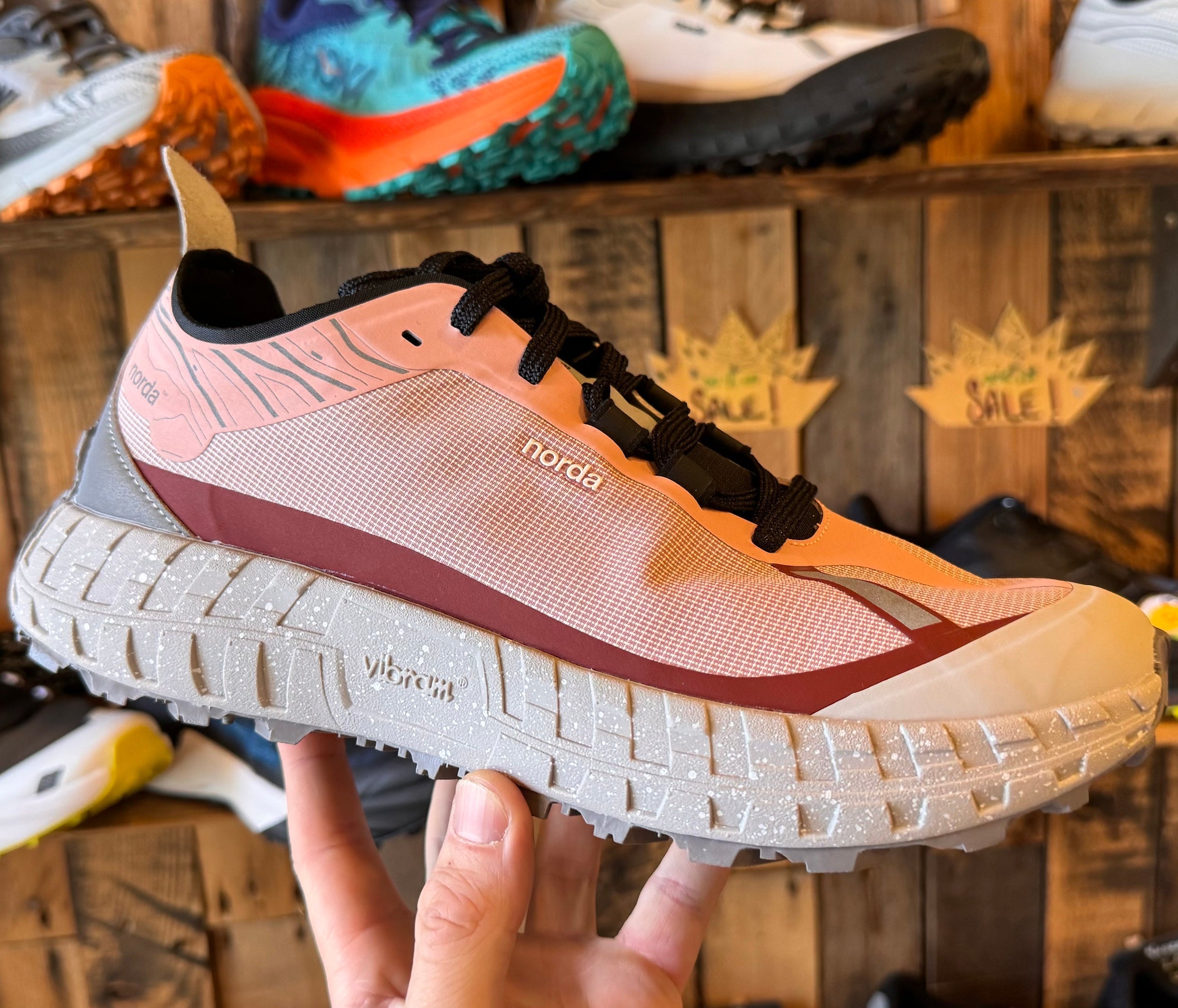 A photo of the limited edition Norda 001 trail running shoe at Alpenglow Sports