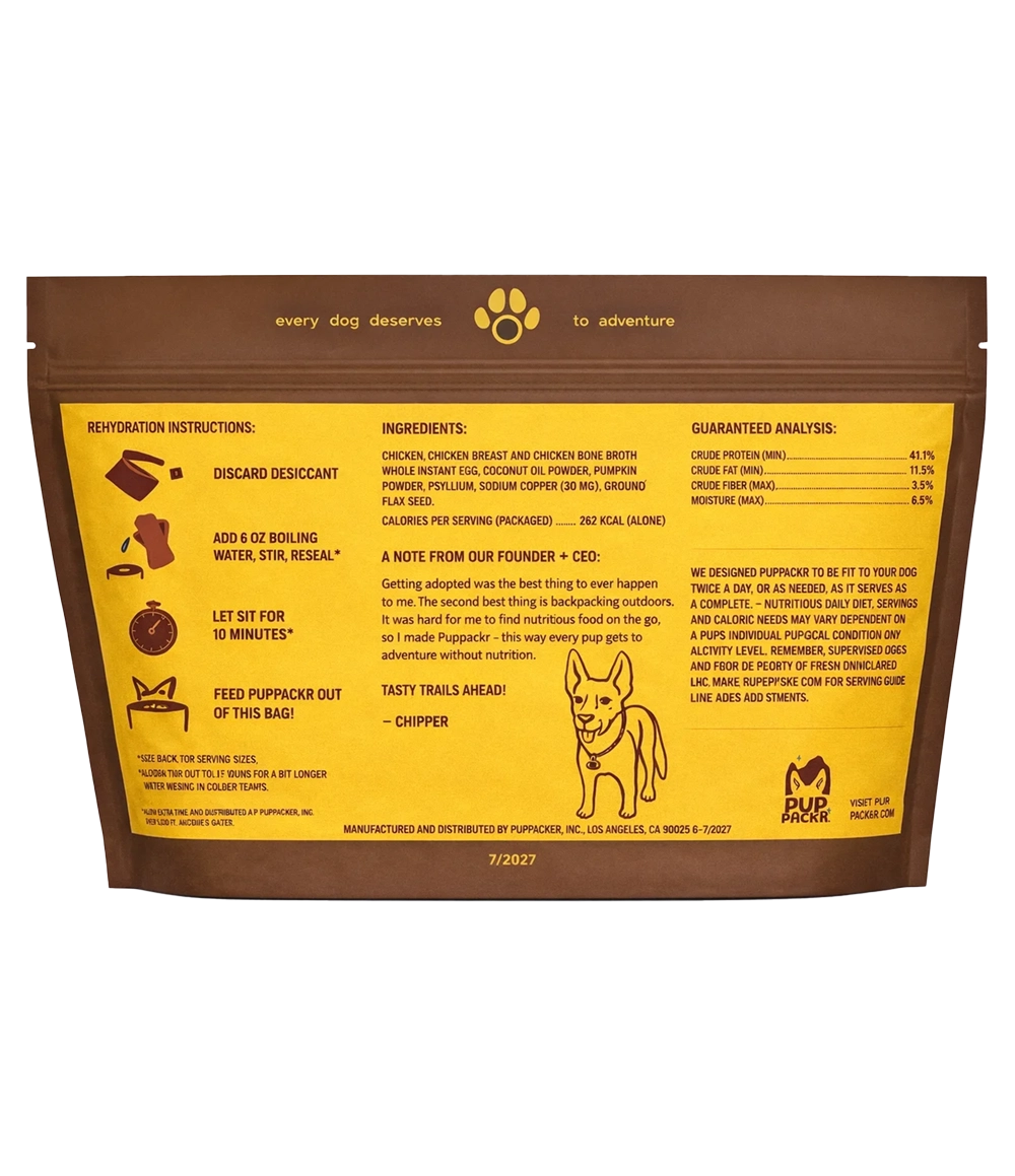 PUPPACKR Chicken Dog Backpacking Meal 1 SRV Medium 40-55lb